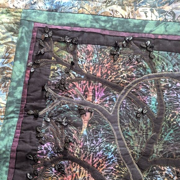 Quilted Tree of Life Wall Hanging: Beaded Fiber Art Table Topper - Picture 7 of 8